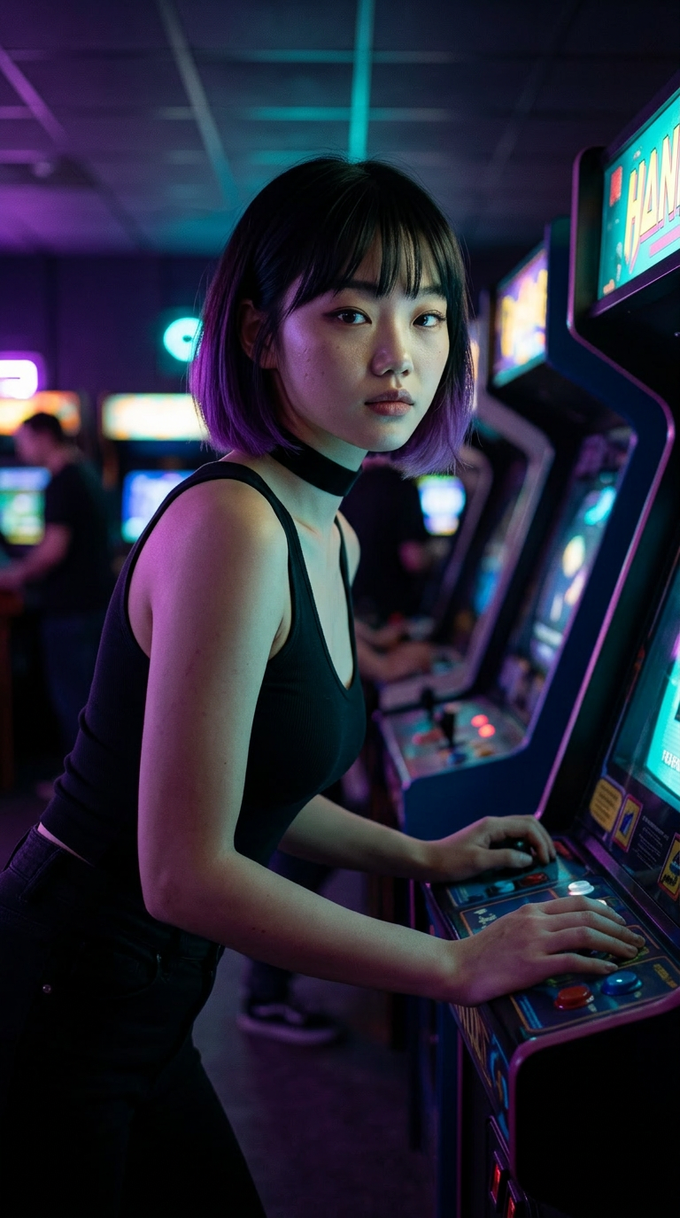 Byte in a neon arcade scene